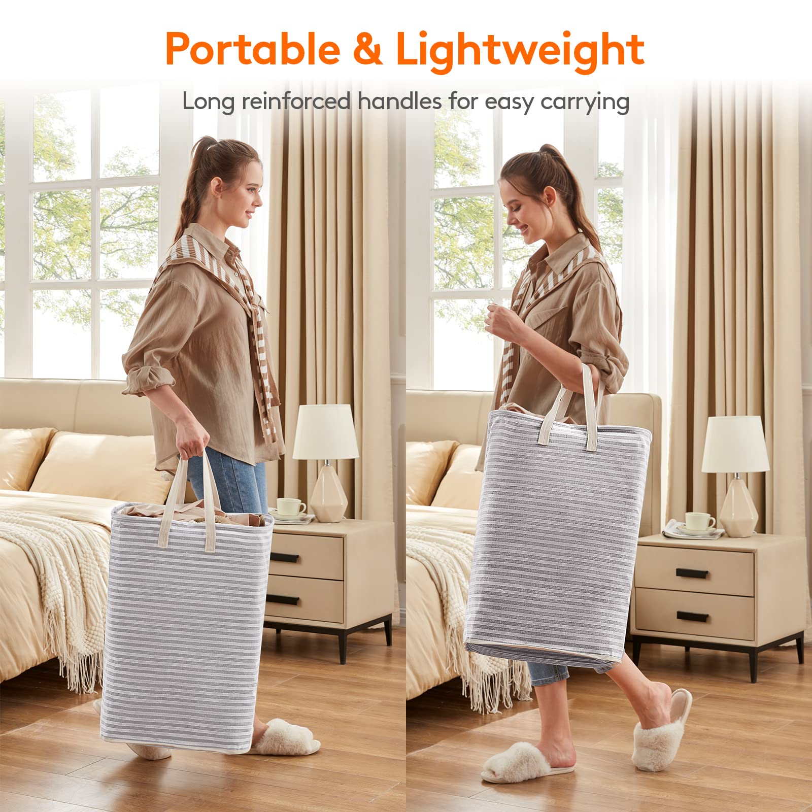 Lifewit 2 Pack Laundry Hamper Large Collapsible Laundry Baskets, Freestanding Waterproof Clothes Hamper with Easy Carry Handles in Laundry Room Bedroom Bathroom College Dorm, Grey, 2 x 80L