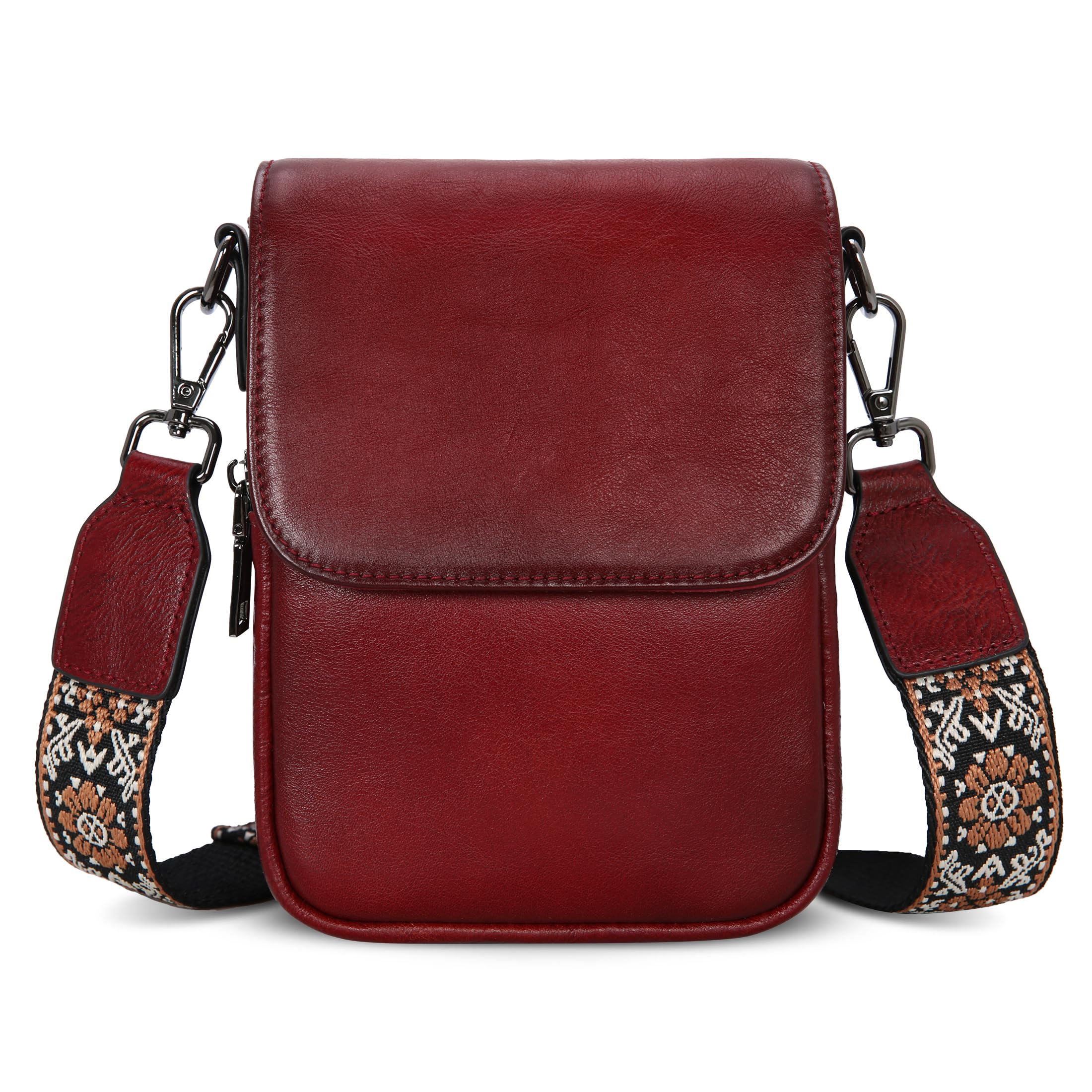 HESHE Small Leather Crossbody Bag for Women RFID Phone Purse with Card Slot