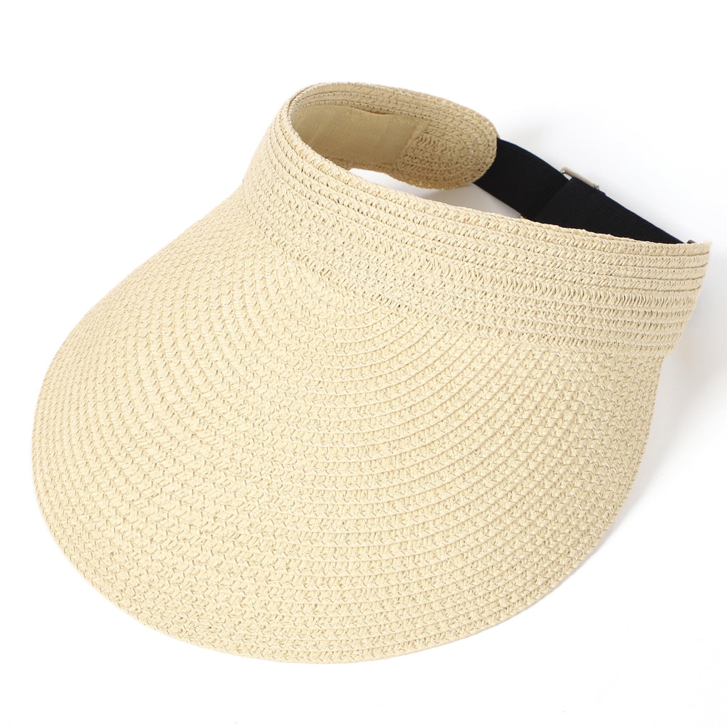 LA CARRIE Wide Brim Straw Visor for Women Sun Hat UV Protection Packable Beach Cap for Summer UPF 50+(Beige)