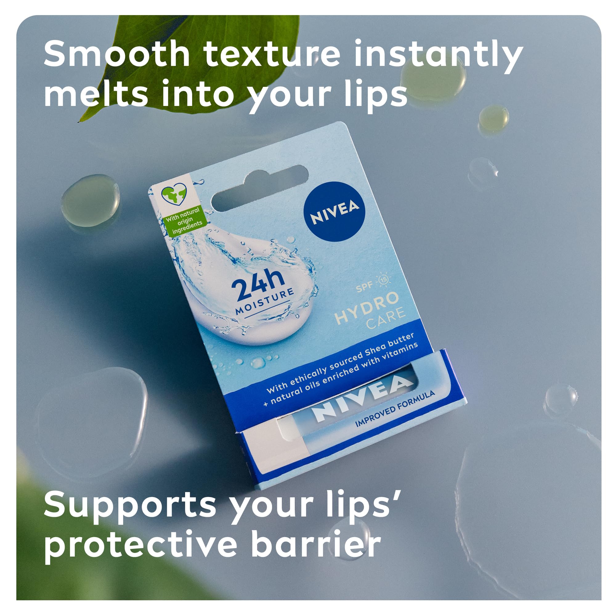 NIVEA Lip Balm Hydro Care with SPF 15 (4.8g), Hydrating Lip Balm with Shea Butter, Natural Oils and Vitamins, Provides 24 Hour Moisture and Protection