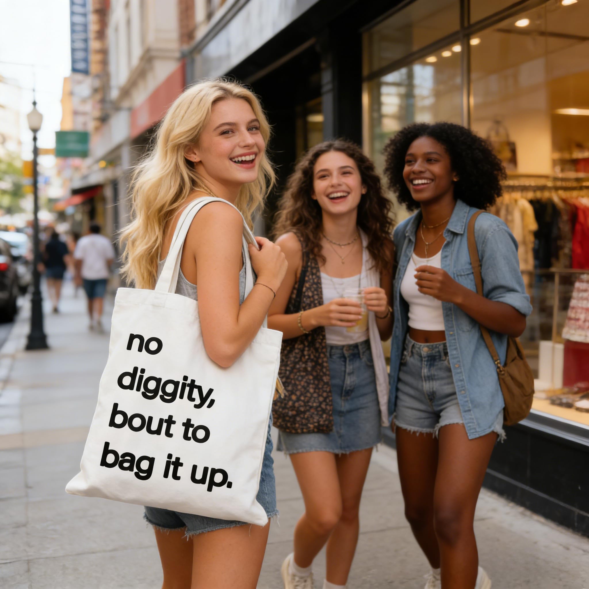 WRAPAHOLIC Funny Quote Cotton Canvas Tote Bag, No Diggity Design Shopping Bag, Funny Reusable Shoulder Tote Bags for Shopping Camping - 13.8" x 15.7", 1 Pcs