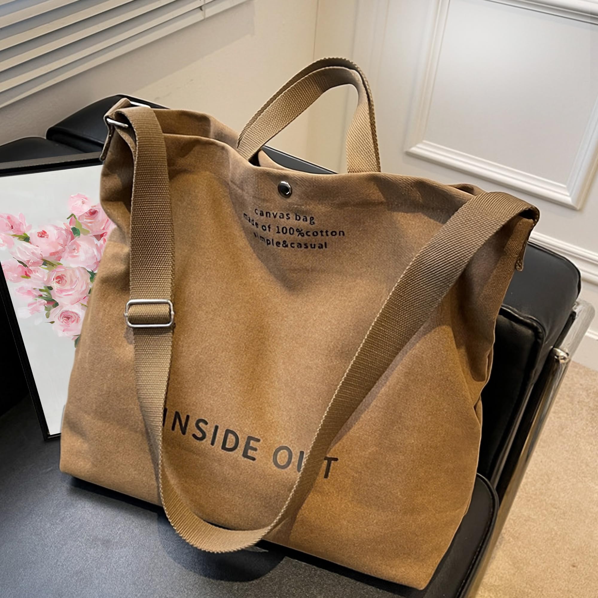 Large Tote Bag for Women, Canvas Bag Women Gift, Fashion Crossbody 16oz Cotton Bag, Large Capacity Shoulder Bag