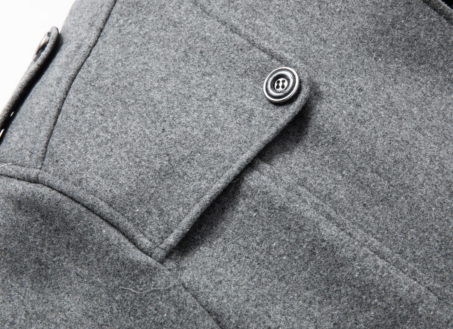 chouyatou Men's Winter Stylish Wool Blend Single Breasted Military Peacoat (Medium, Solid-Grey)