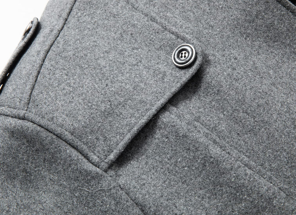 chouyatou Men's Winter Stylish Wool Blend Single Breasted Military Peacoat (Small, Solid-Grey)