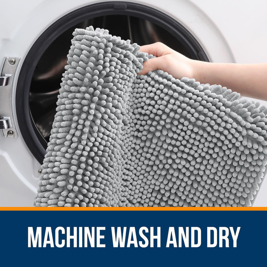OLANLY Bathroom Rugs 30x20, Extra Soft Absorbent Chenille Bath Rugs, Rubber Backing Quick Dry, Machine Washable Bath Mats for Bathroom Floor, Tub and Shower, Home Decor Accessories, Light Grey