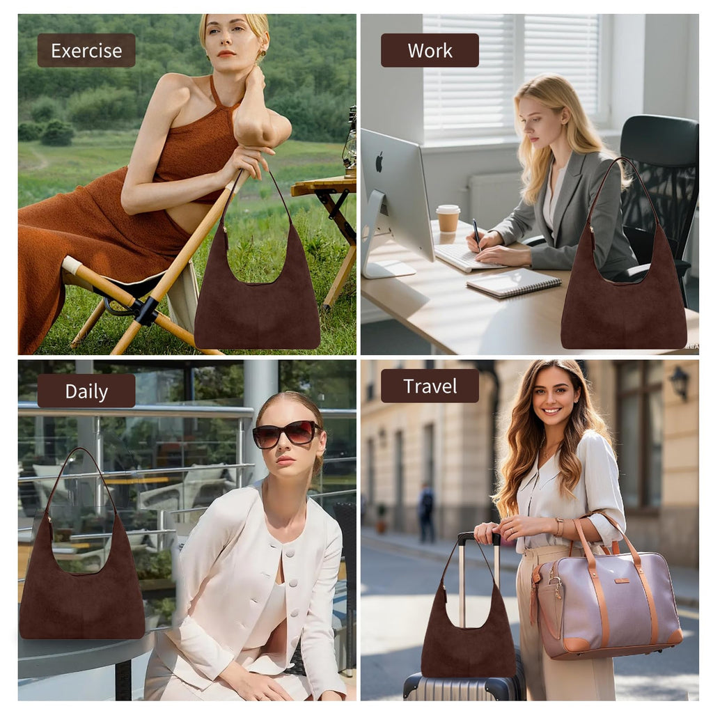 Women’s Trendy Suede Tote Bag Shoulder Bags For Women Fall Underarm Bag Winter Hobo Bag Work Purses Suede Travel Handbag