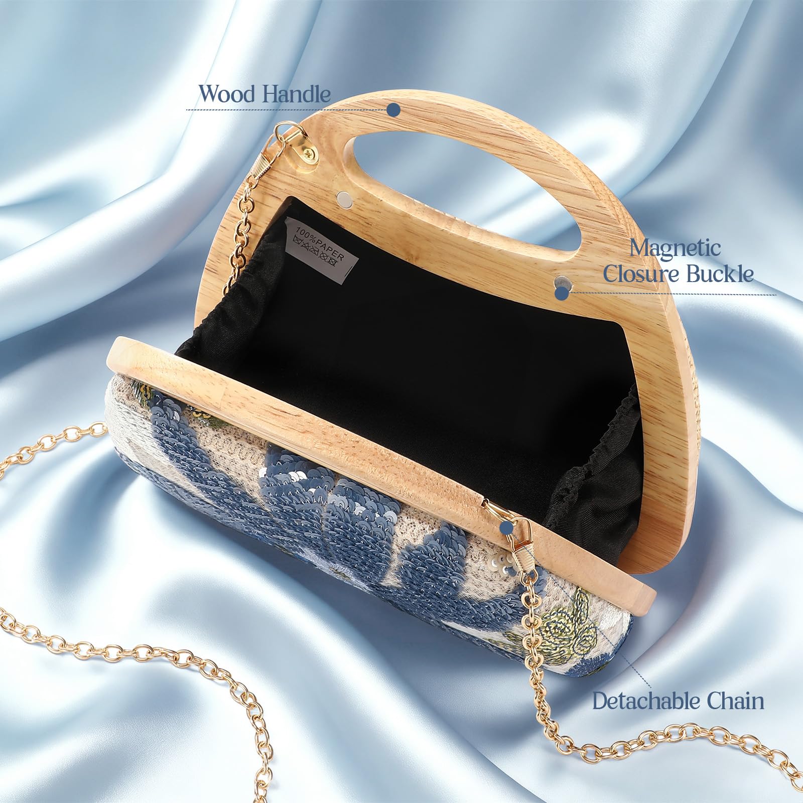 XquiziFit Blue Clutch Straw Purse Beaded Purse Woven Evening Purse Embroidered Sequined Clutch