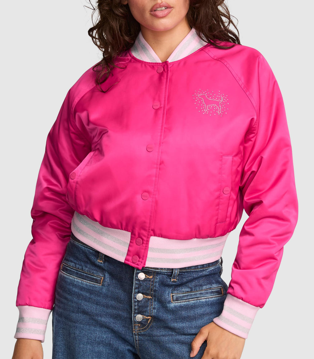 Victoria's Secret PINK | Elle Satin Varsity Jacket, Enchanted Pink, M