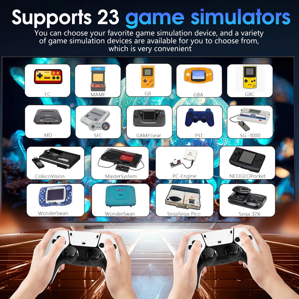 2026 New Wireless Retro Game Console, 23 Emulators and 40000+Games, Plug and Play 4K HDMI TV Game Stick, with Dual 2.4G Wireless Controllers (White)