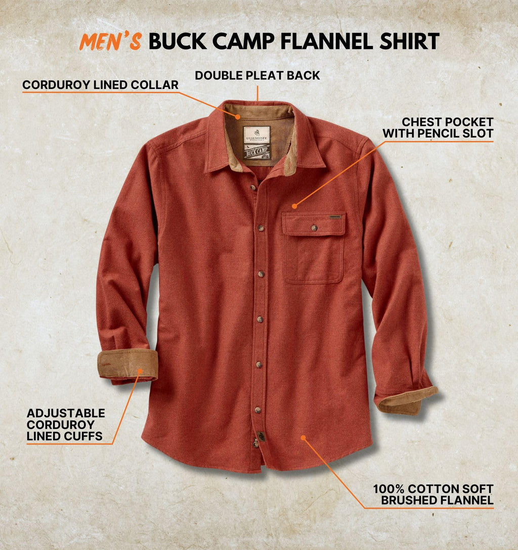 Legendary Whitetails Mens Flannel Shirt Long Sleeve Button Down 100% Cotton, Barnwood Heather, XL