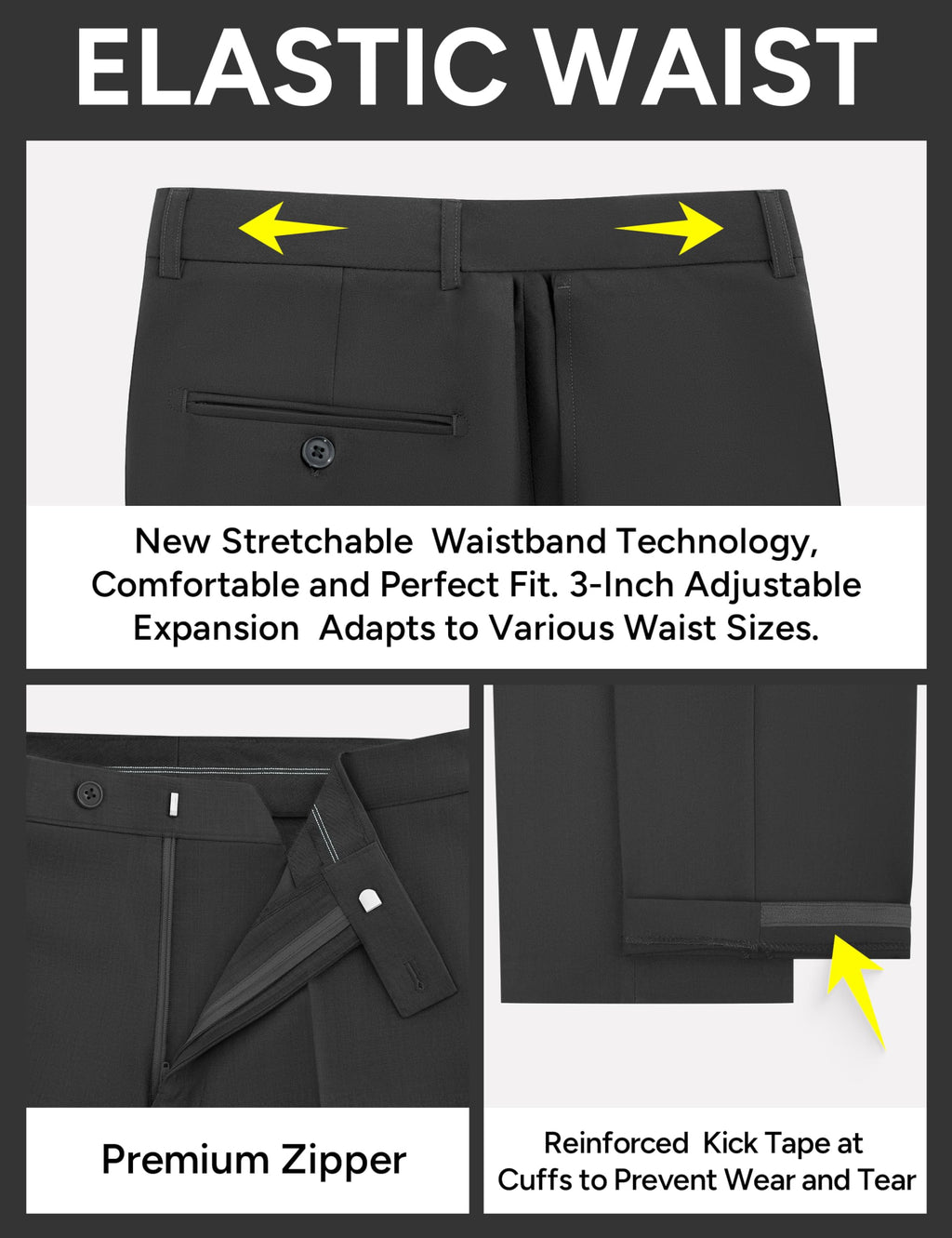 Pacific Perfect Mens Suits Regular Fit Slim Fit 2 Piece XS Black Tuxedo Classic Fit with Stretch Fabric Mens Suit for Business, Wedding, Prom, Party (Regular, 36R)