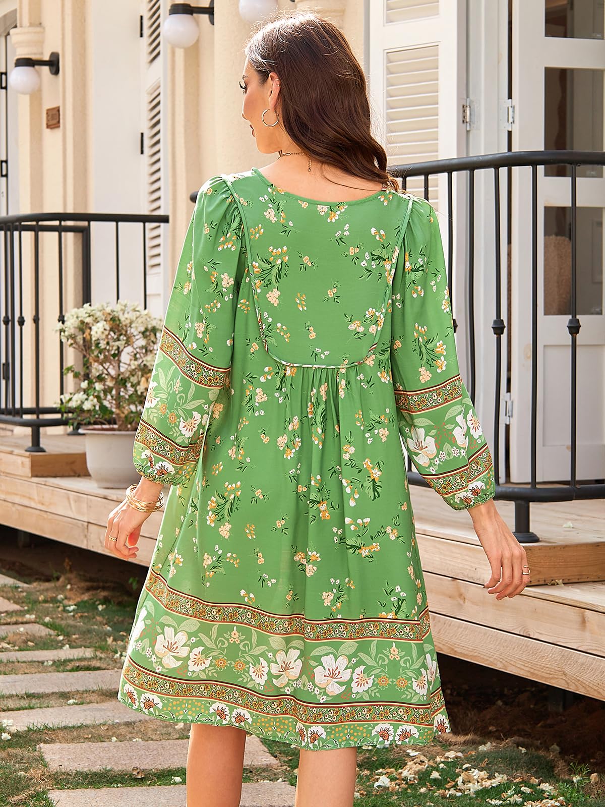 Qearal Summer Dresses for Women 2026 Vacation, 3/4 Sleeve Loose Tunic Dress Boho Beach Sun Dress Knee Length Light Green XL