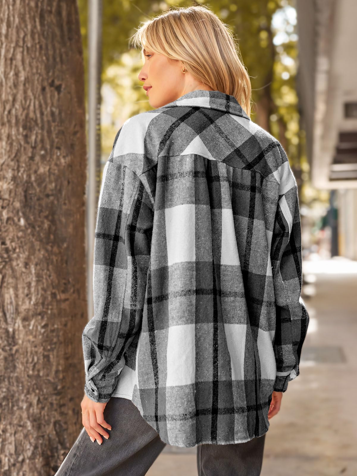 AUTOMET Shackets for Women Plaid Flannel Shirts Grey