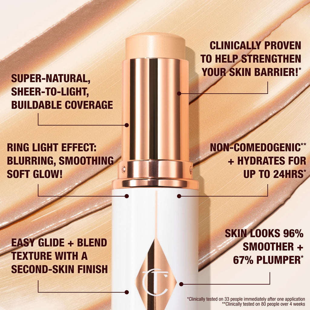 Charlotte Tilbury Unreal Skin Tint & Sheer Glow Hydrating Foundation Stick - Cream Foundation Makeup with Sheer-to-Light Coverage & a Buildable Formula - Blurring, Smoothing & Nourishing - 1 Fair