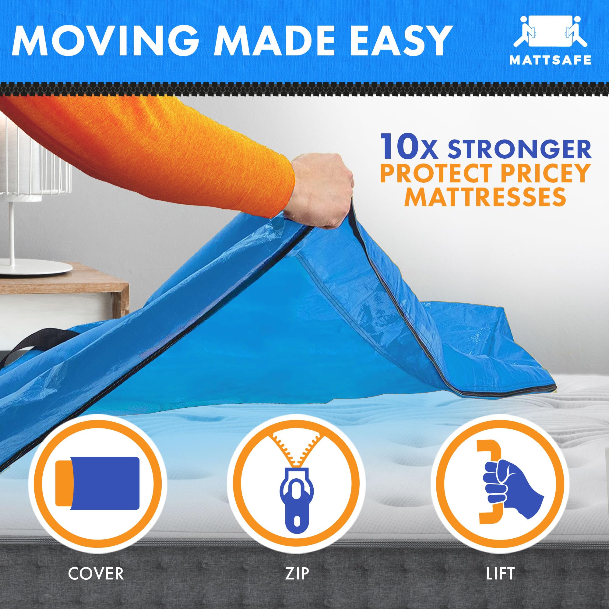 Nordic Elk Mattress Bags for Moving and Storage (King) Heavy Duty Moving Supplies, 8 Sturdy Handles, Strong Zipper, Mattress Cover Bed Bags, Storage Cover Essentials Packing Protector