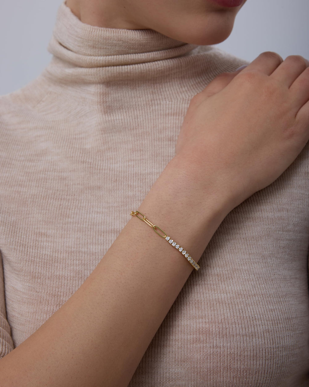 PAVOI 14K Yellow Gold Plated Paperclip Tennis Bracelets | Link Chain Gold Bracelet for Women with Round Cubic Zirconia | Adjustable Trendy Bridal Jewelry - Yellow