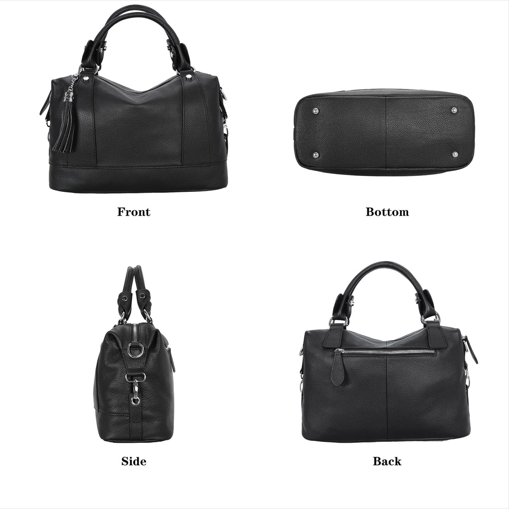 HESHE Leather Purses and Handbags for Women Shoulder Bag Tote Top Handle Bags Hobo Purses Designer Satchel Purse Ladies Crossbody Bag (Black)