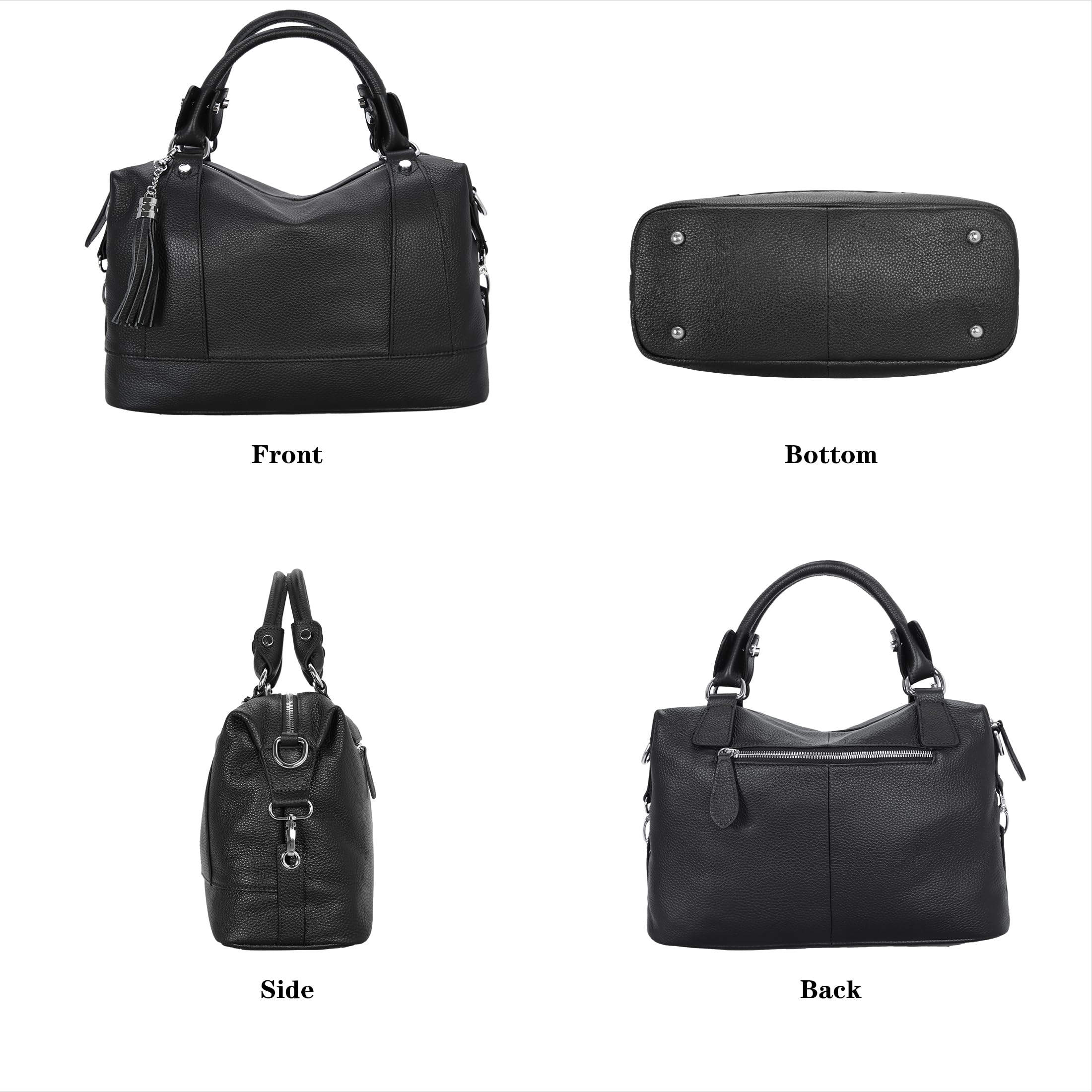 HESHE Leather Purses and Handbags for Women Shoulder Bag Tote Top Handle Bags Hobo Purses Designer Satchel Purse Ladies Crossbody Bag (Black)
