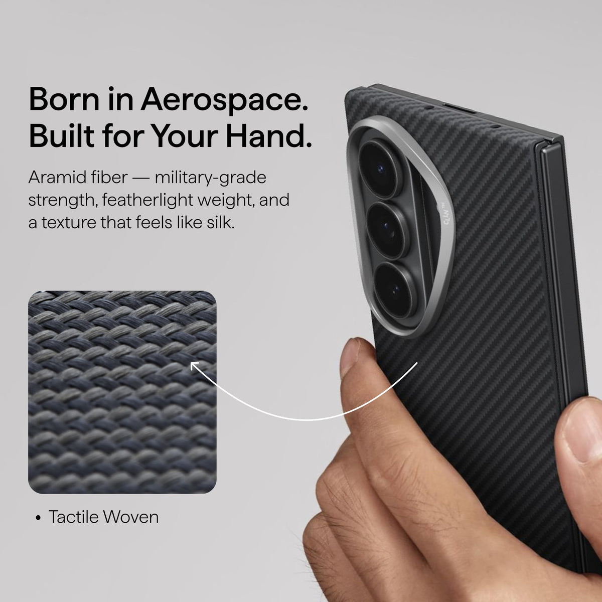 pitaka for Z Fold 8 Ultra Case, Caseless Feeling, Aramid, Black/Grey(Twill)