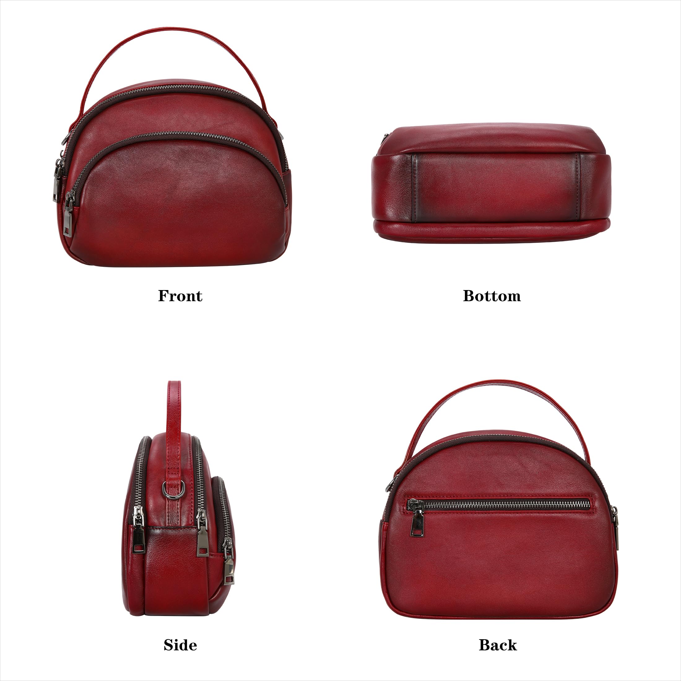 HESHE Genuine Leather Crossbody Bags Leather Purses for Women Vintage Small Shoulder Handbags with Multi-Pockets (Wine)
