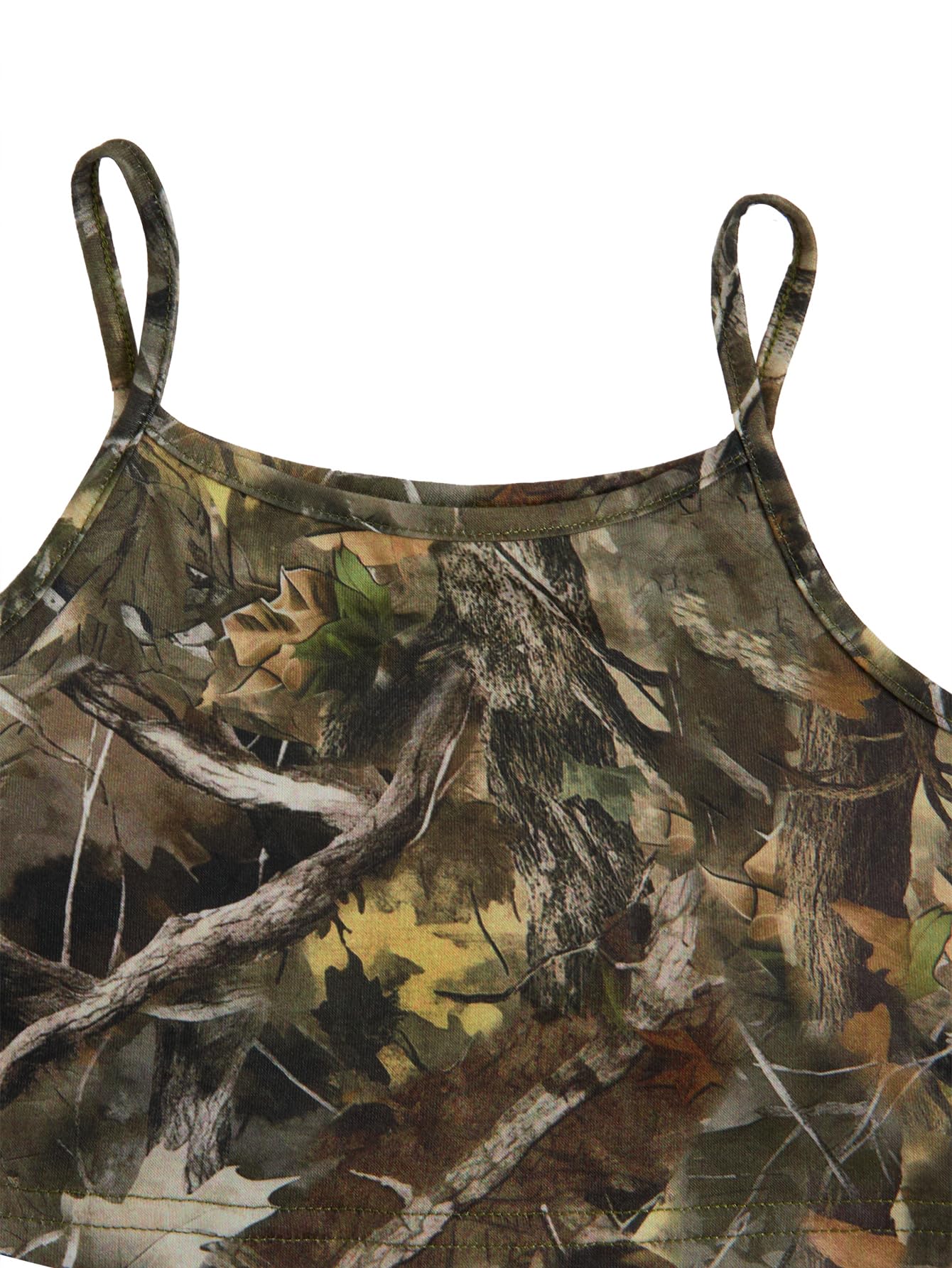 WDIRARA Girl's Two Piece Outfits Camo Print Sleeveless Cami Top and Skinny Shorts Set Green Print 7Y