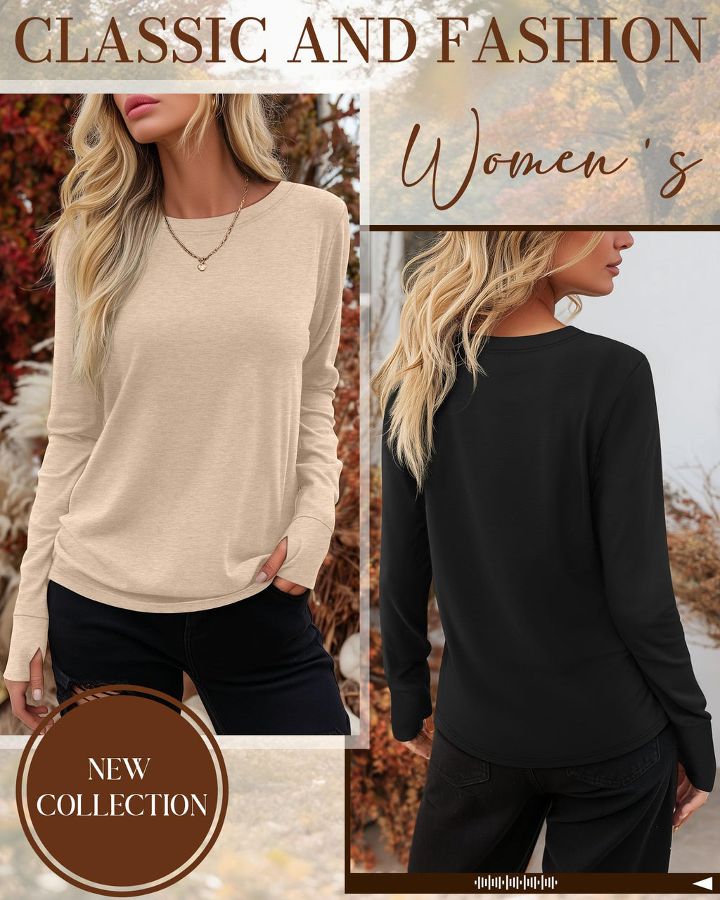 Huukeay 3 Pack Womens Long Sleeve Cotton Shirts, 3-Color, Medium