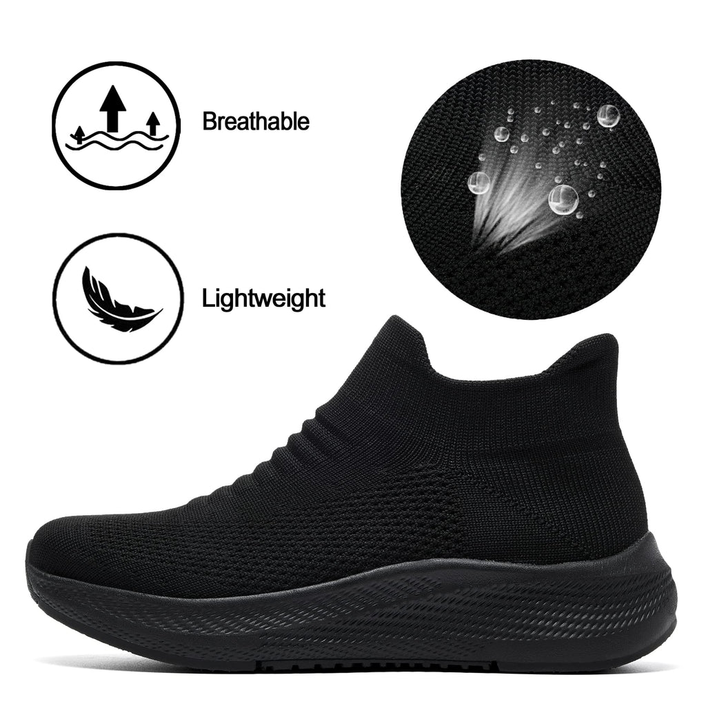 Womens Slip on Walking Shoes Comfort Lightweight Breathable Sock Shoe Non-Slip Mesh Casual Fashion Tennis Running Sneakers Black