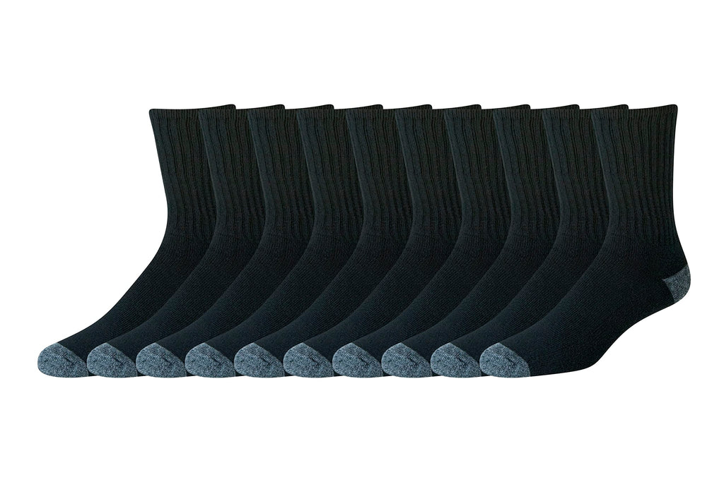 Amazon Essentials Men's Standard 10-Pack Cotton Half Cushioned Crew Socks, Black, Shoe Size: 6-12