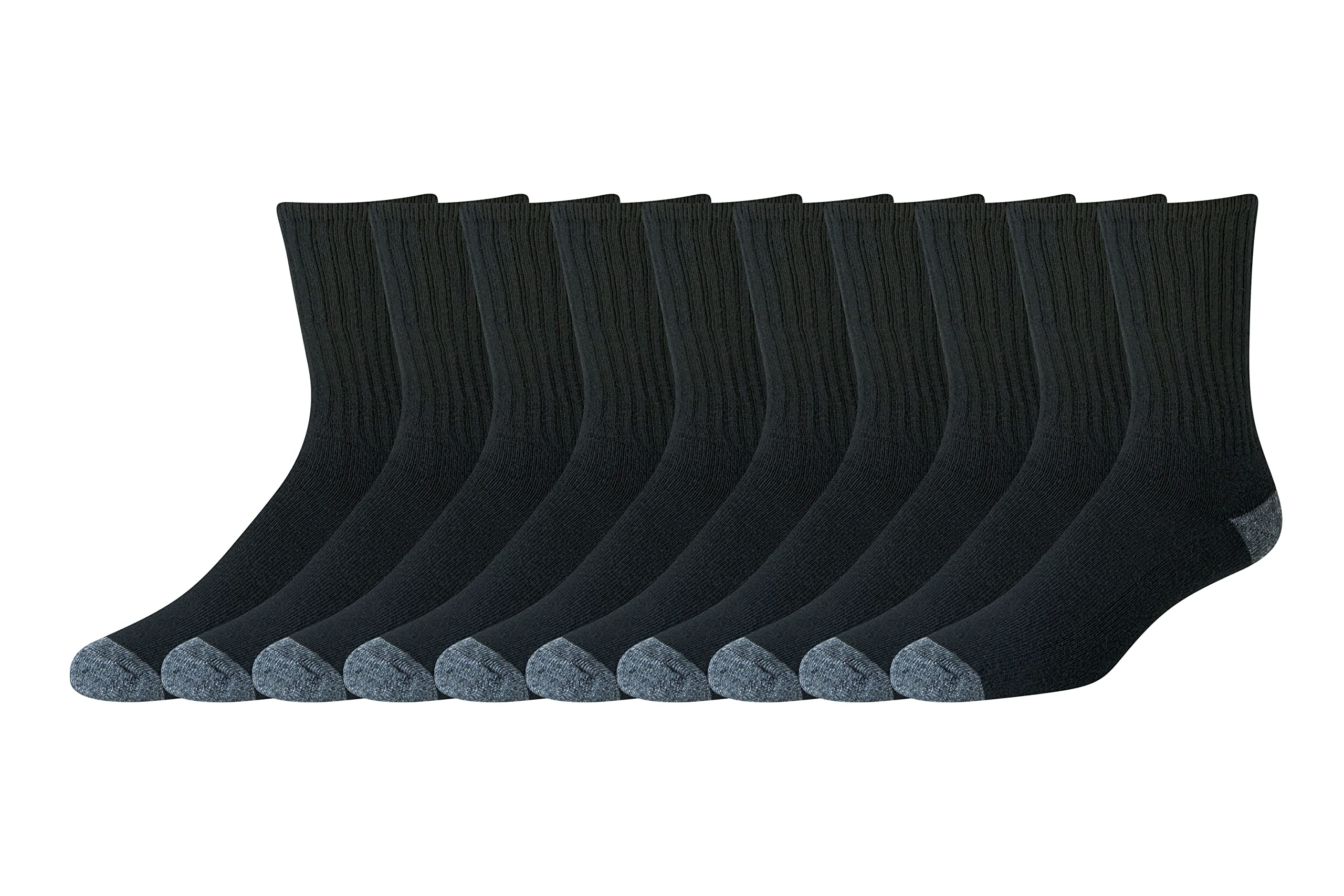 Amazon Essentials Men's Standard 10-Pack Cotton Half Cushioned Crew Socks, Black, Shoe Size: 6-12