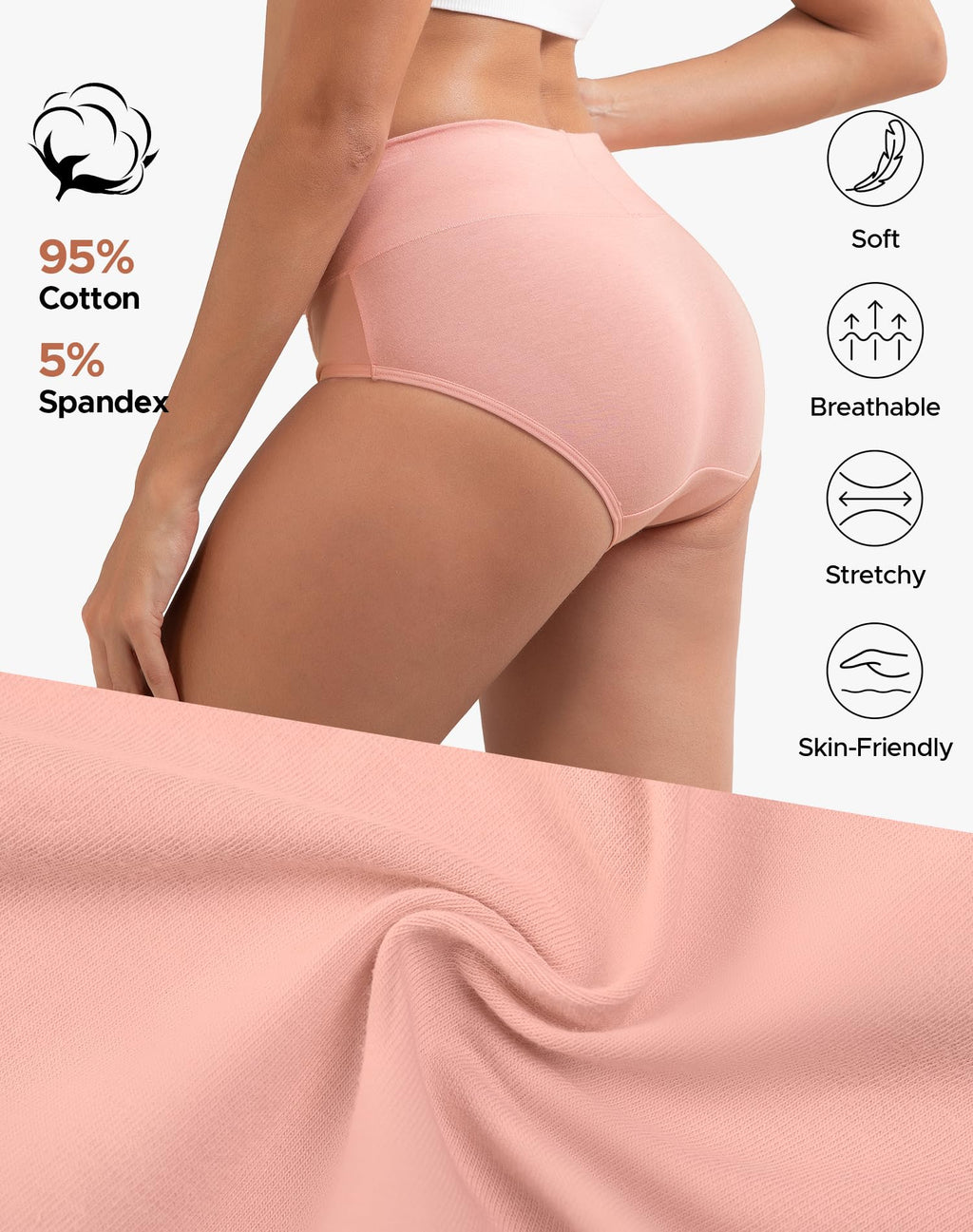 INNERSY Women's Cotton Underwear High Waist Ladies Briefs Full Coverage Panties 4-Pack(Macaron,Medium)