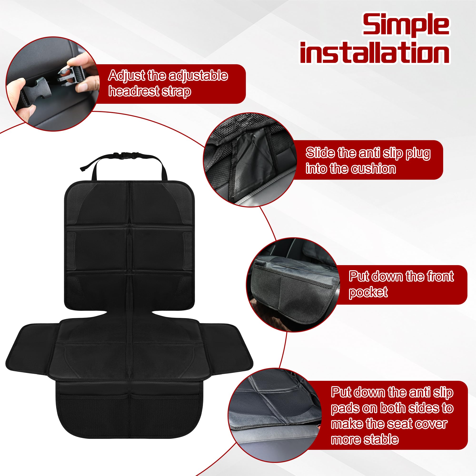 JEYODA Car Seat Protector, Baby Car Seat Protector, Thick Padding, Seat Protector with Mesh Storage Pockets, Non-Slip Padded Backing for Child Pet (Black Liner)