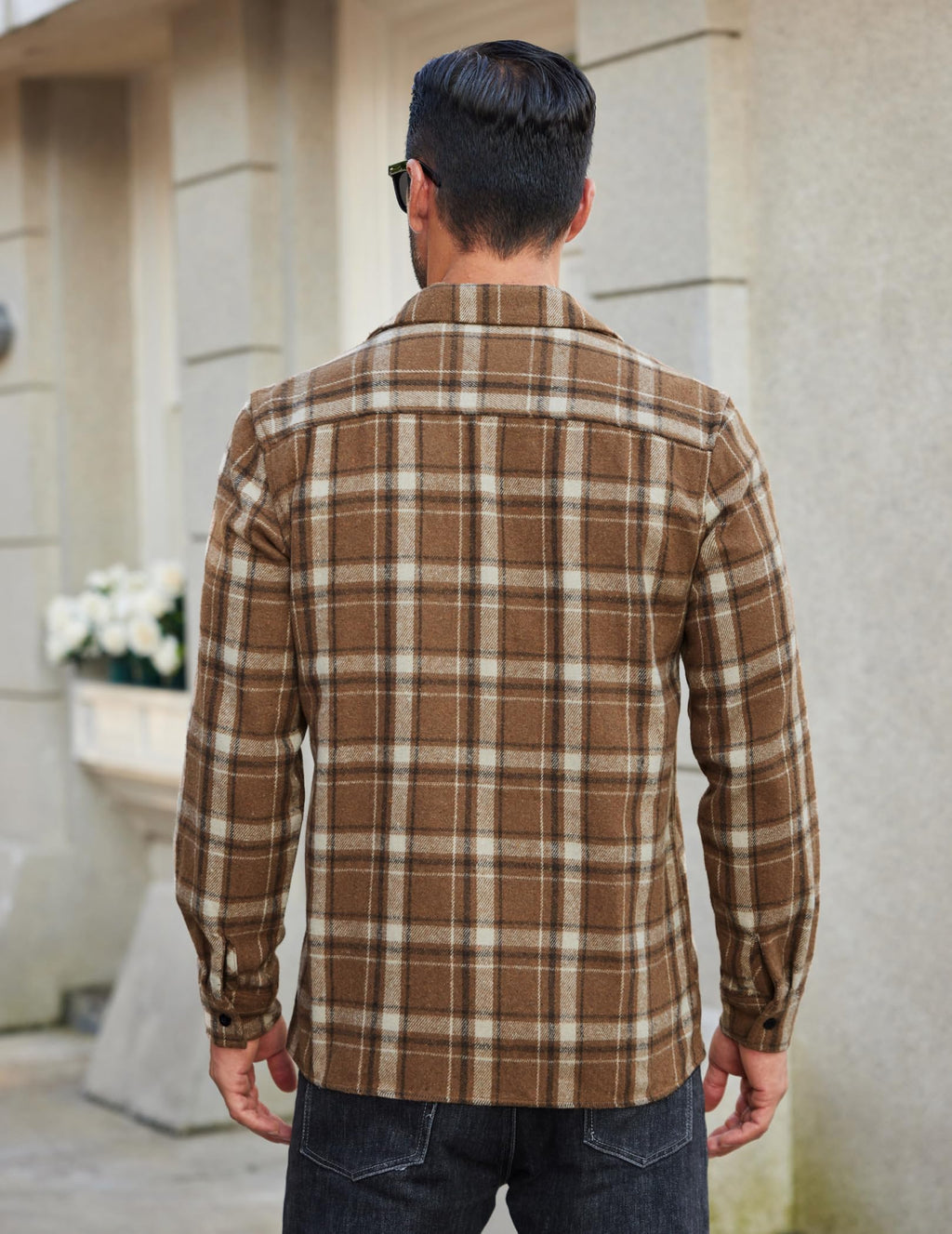 COOFANDY Men's Brown Flannel Plaid Jacket Regular Fit Long Sleeve Button Down Shirts Vintage Western Shacket