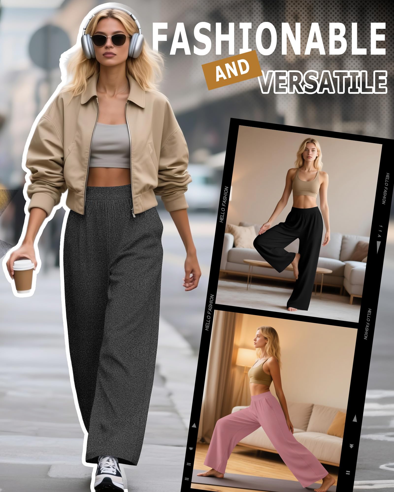 Huukeay 3 Pack Women's Lounge Pants Cozy Sweatpants,Small,Black, Dark Gray, Pink
