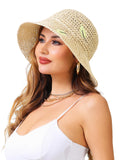 LA CARRIE Womens Sun Hat Floppy Packable Wide Brim UV Protection UPF 50+ Straw Hat with Embroidery for Summer Beach(Beige)