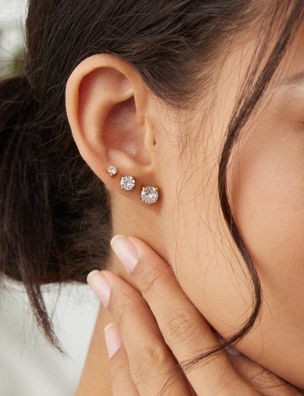 6 Pairs Stud Earrings Hypoallergenic Cubic Zirconia 316L Earrings Stainless Steel CZ Earrings Set 3-8mm (Gold)