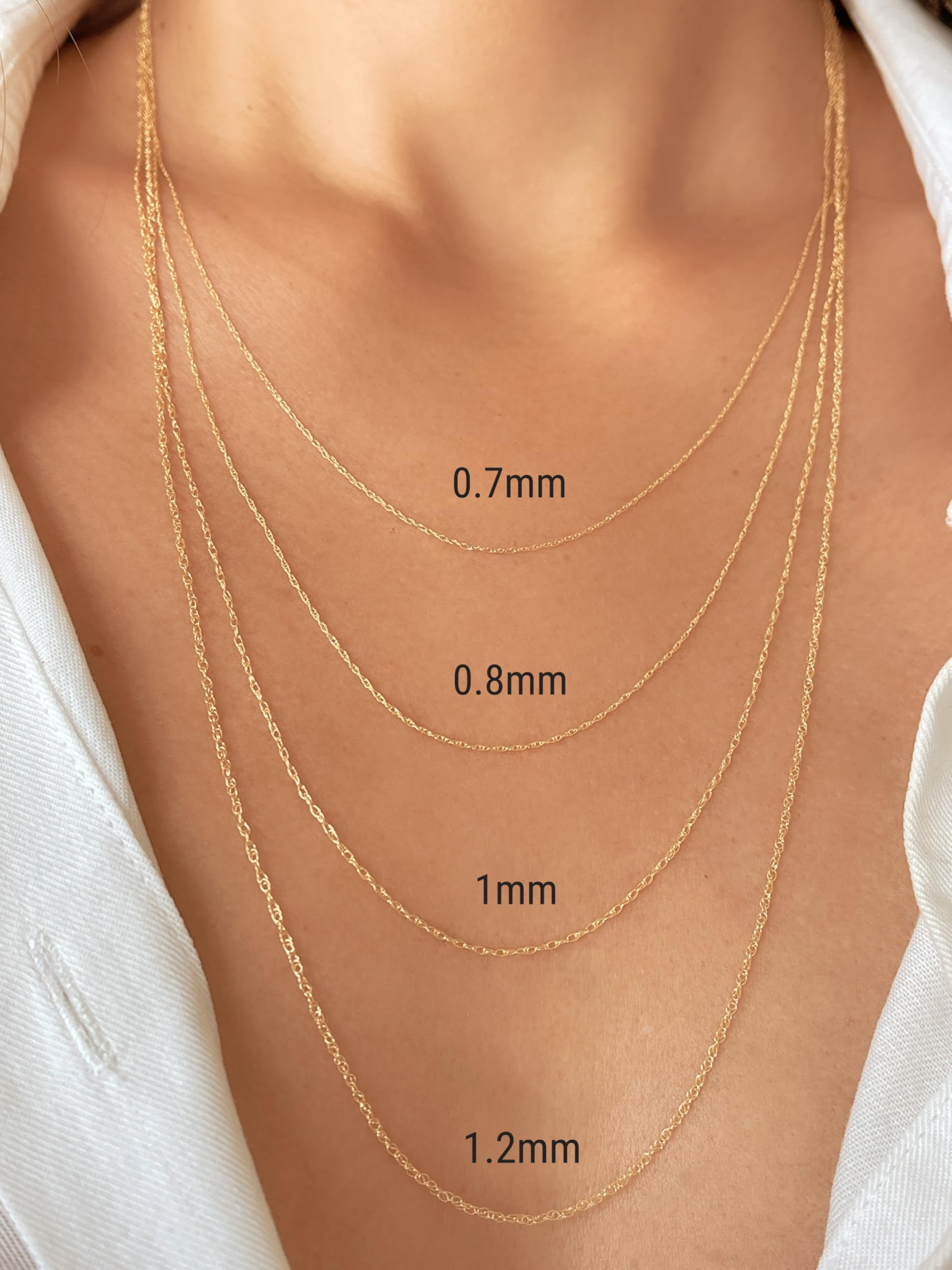 JEWELHEART 14K Solid Gold Rope Chain - 0.7mm Thin Dainty Braided Chain Link Necklace - Yellow Real Gold Pendant Necklace For Women 20"