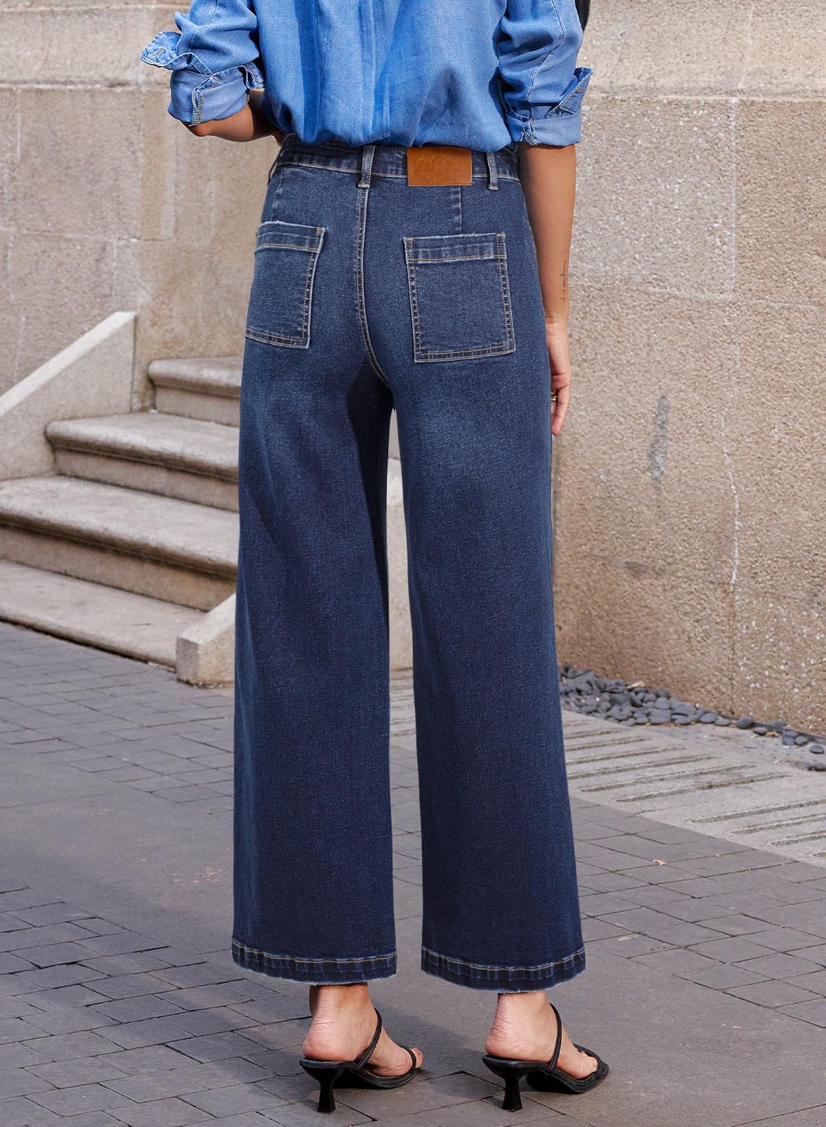Sidefeel Women's Wide Leg Jeans High Waisted Straight Leg Stretchy Trendy Loose Zimbaplatinum Ankle Denim Pants Dark Blue Size 12
