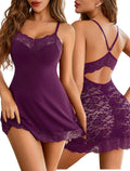 Avidlove Lingerie for Women Sexy Slutty Stripper Outfits Lace Babydoll Lingerie Dress V-Neck Sleeveless Nightgowns(Purple,X-Large)
