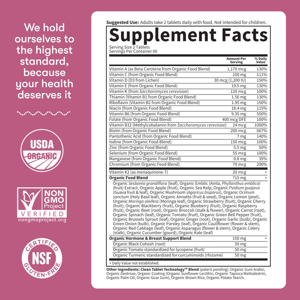 Garden of Life Multivitamin for Women 40 Plus, Organics Womens Vitamins, Hormone & Breast Health Support Blend, Vegan, 120 Tablets