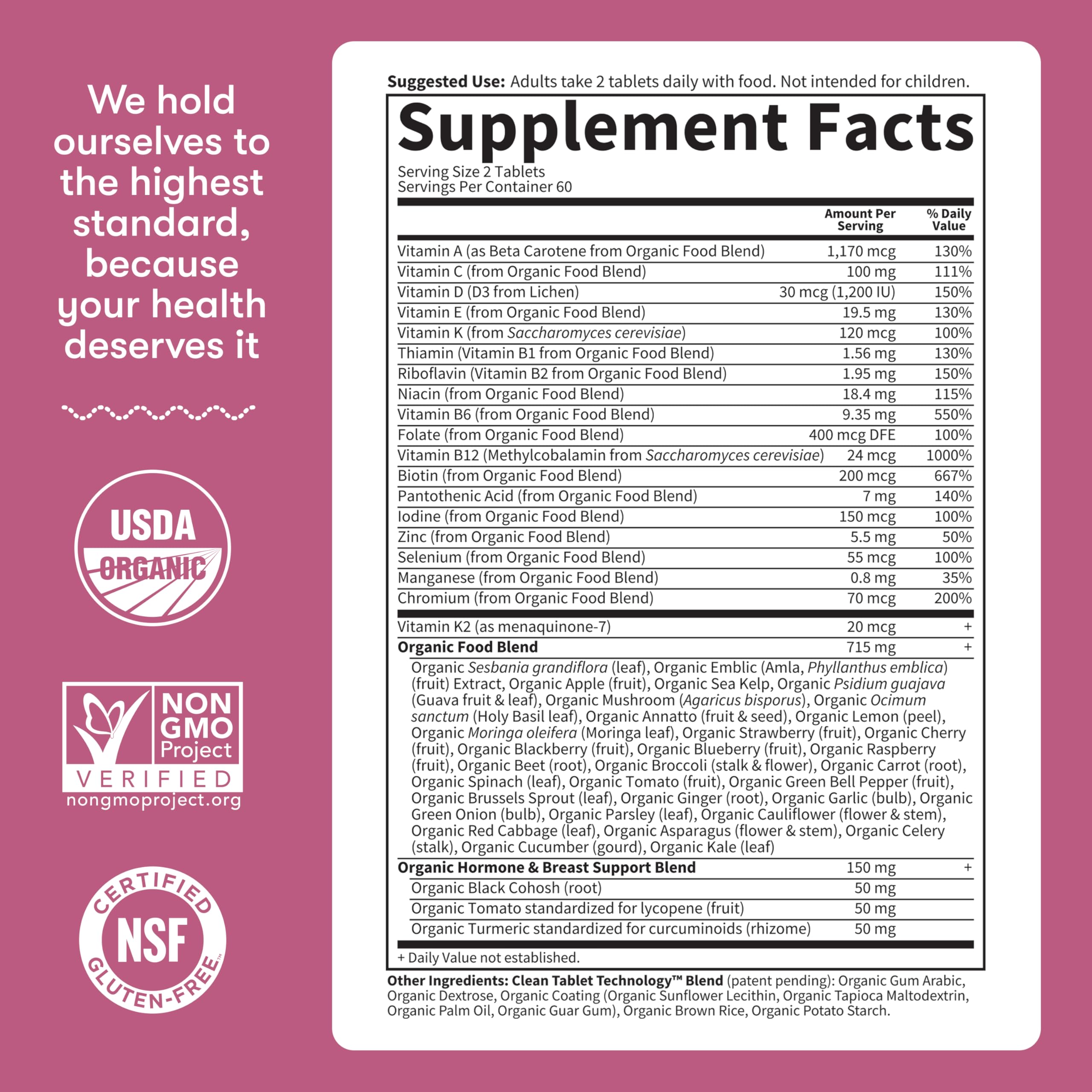 Garden of Life Multivitamin for Women 40 Plus, Organics Womens Vitamins, Hormone & Breast Health Support Blend, Vegan, 120 Tablets