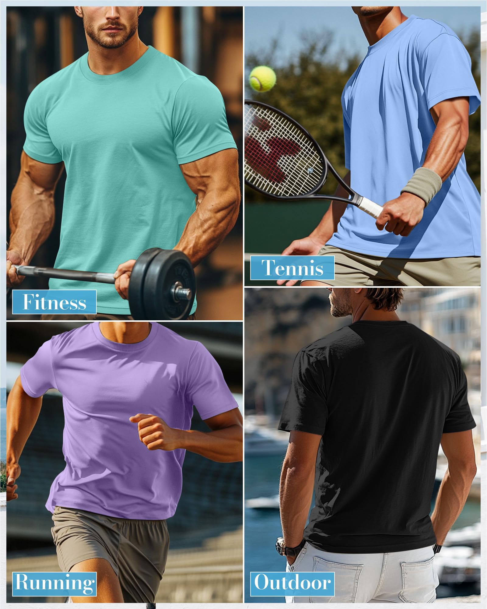 Ficerd 5 Pack Men's Big and Tall Shirts Short Sleeve Cotton Tee Summer Crew Neck Oversize Top Loose Fit Shirt Multipack(Black, Army Green, Sky Blue, Teal, Lavender Purple,6X-Large)