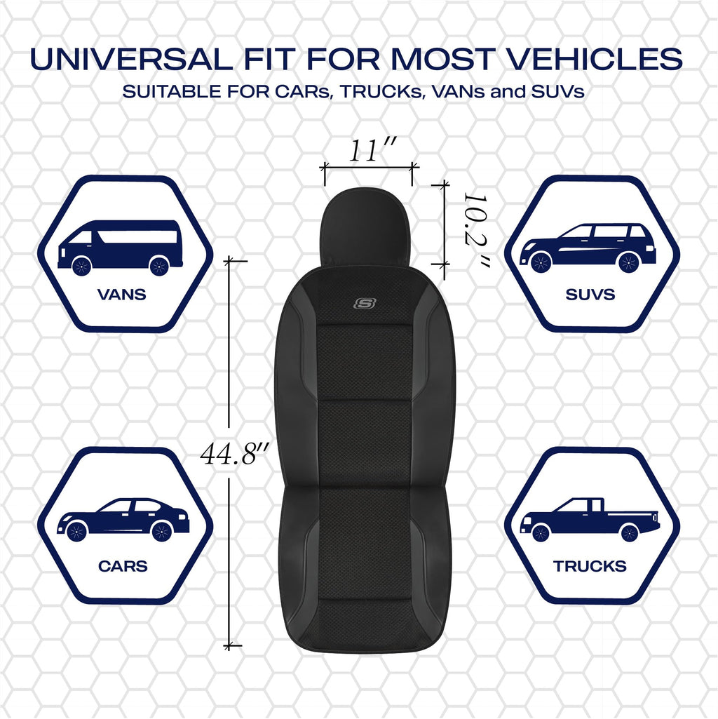 Skechers Men's Memory Foam Seat Covers, Air Cool Mesh Thick Car Seat Covers, Car Seat Covers Front Seats Airbag Compatible, Universal Automotive Comfort for Most Cars, Vans, Trucks, SUV,Black