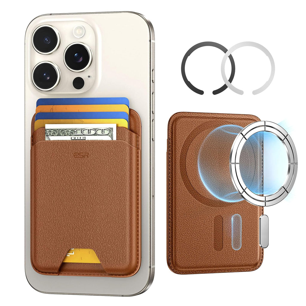 ESR for MagSafe Wallet, 5-Card Holder With RFID Blocking, MagSafe Sticker Included, Slim Magnetic Wallet for iPhone 17/16/15/14/13/12 Series and Selected Samsung Devices, Not for 13/12 Mini, Brown