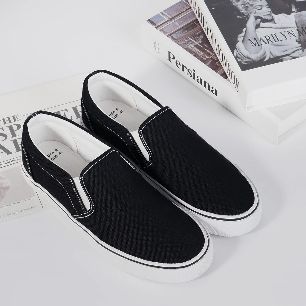 Mens Classic Slip on Canvas Shoes Casual Loafers Fashion Sneakers Black