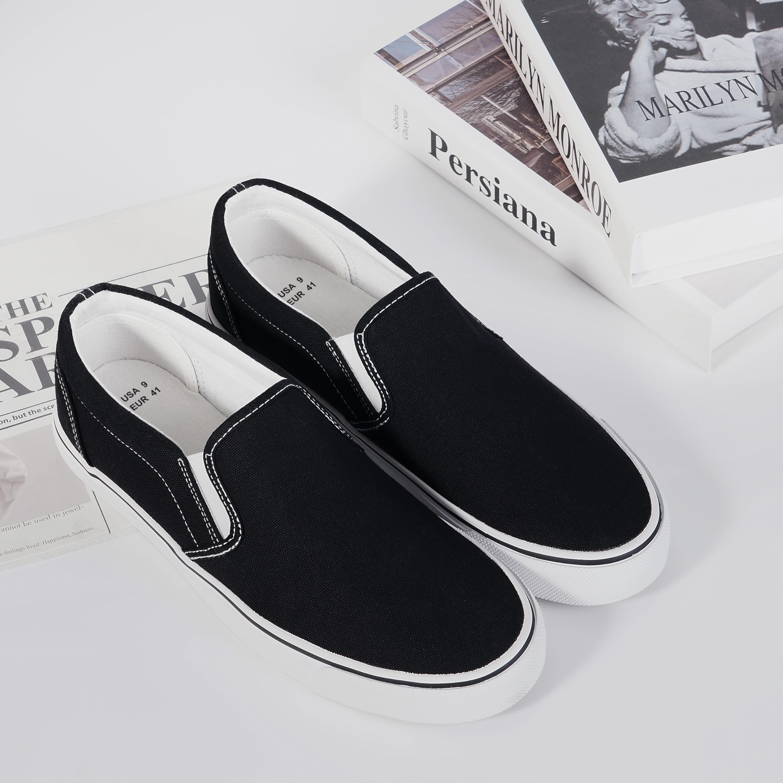 Mens Classic Slip on Canvas Shoes Casual Loafers Fashion Sneakers Black