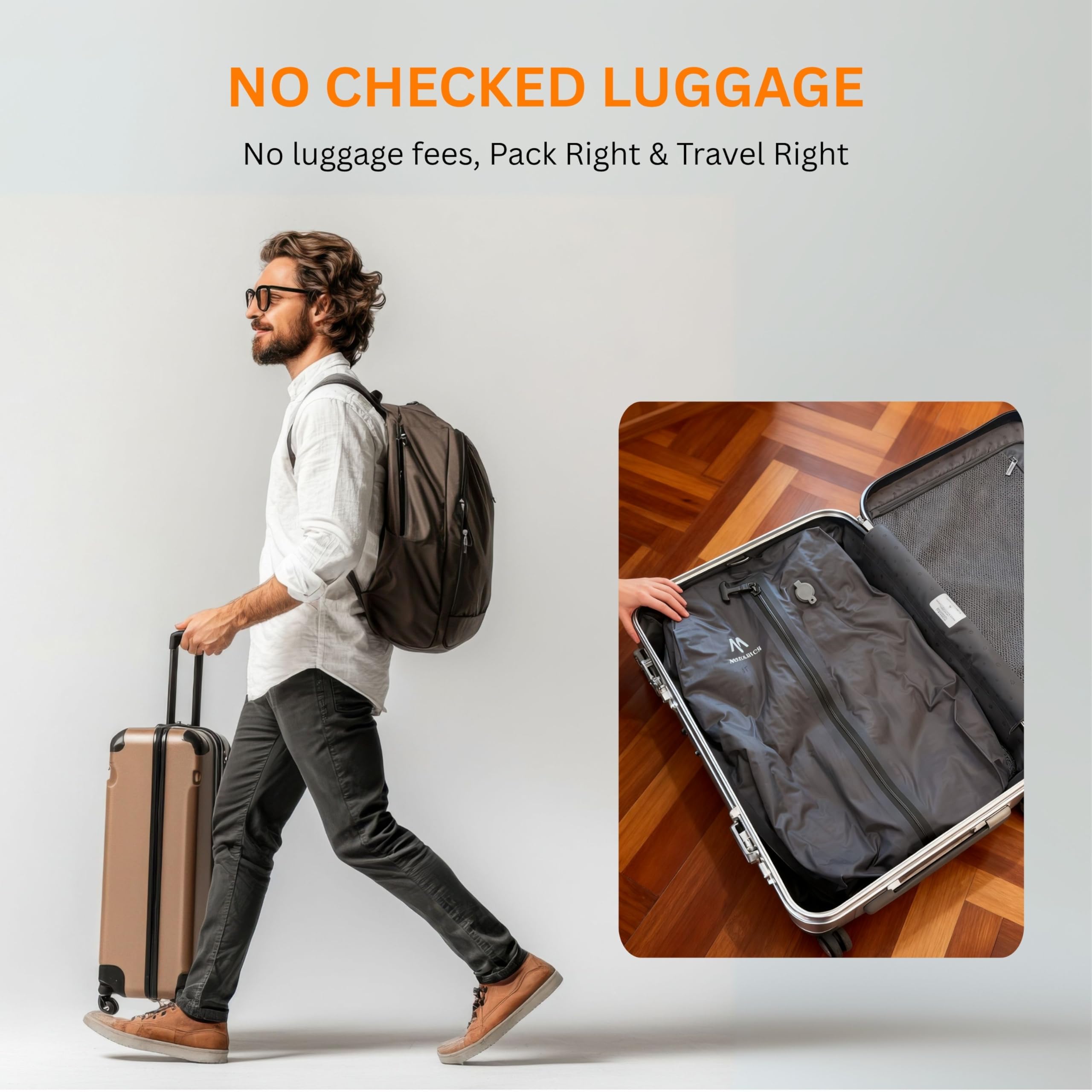 Megaback Vacuum Bags for Travel, IP67 Reusable Vacuum Seal Bags for Clothing with Electric Pump, Vacuum Seal Packing cube for Suitcases, Backpack & Travel (1PC+Pump)