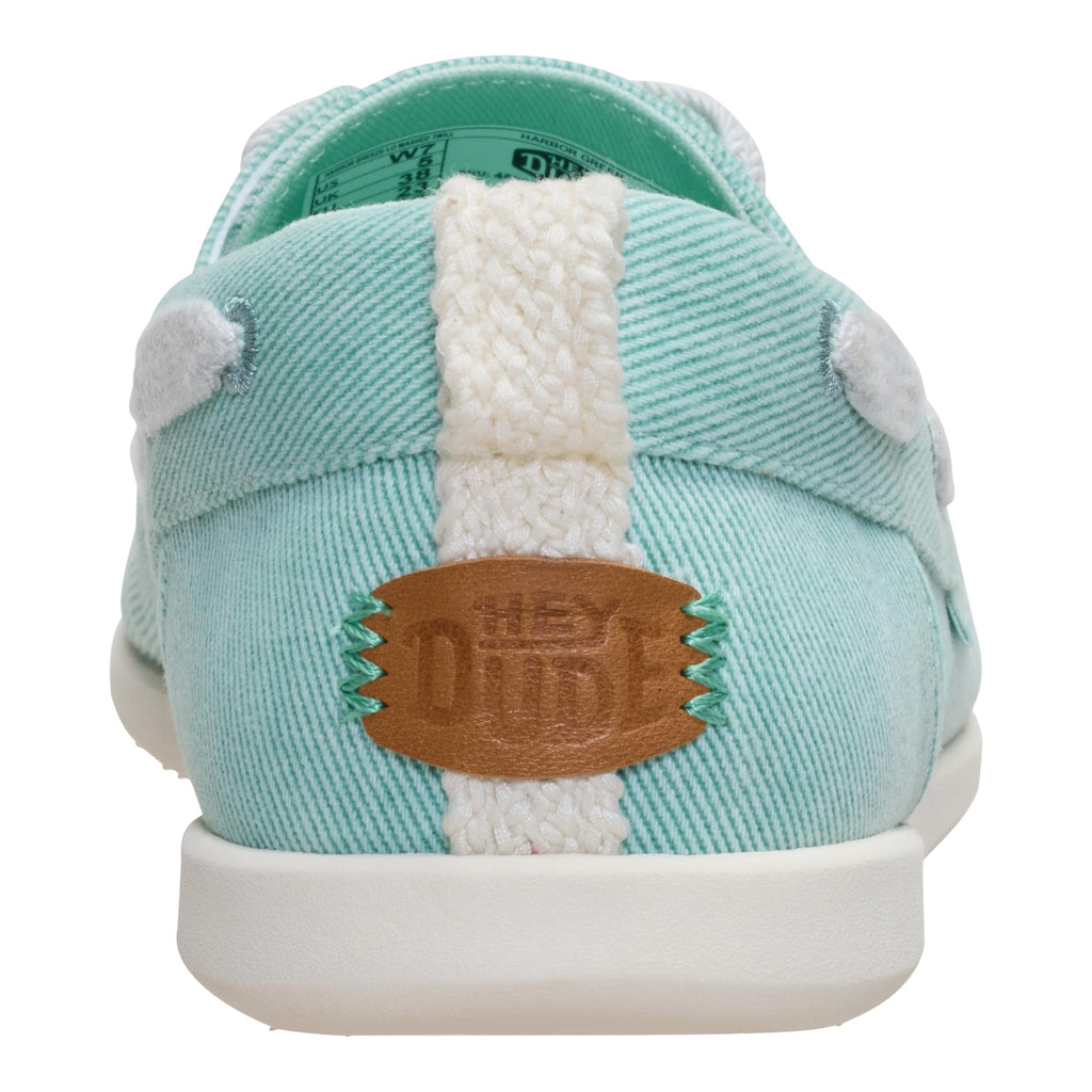 HEYDUDE Women's Harbor Breeze Lo Washed Twill Classic Boat Shoe | Harbor Green | Size 8 | Lightweight Slip-On Loafer