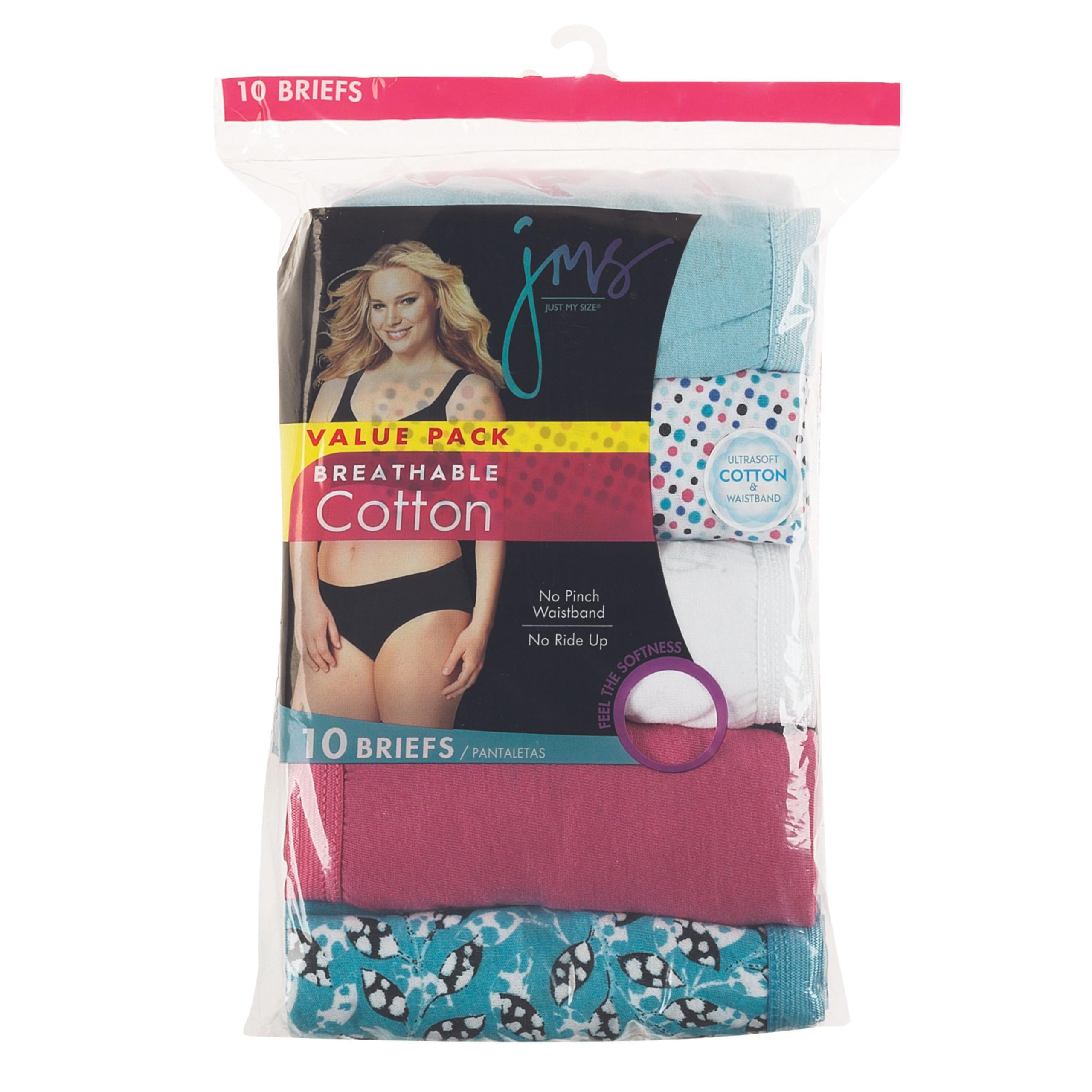 JUST MY SIZE Women's Plus Size Cool Comfort Cotton Brief 10-Pack, Assorted, 11