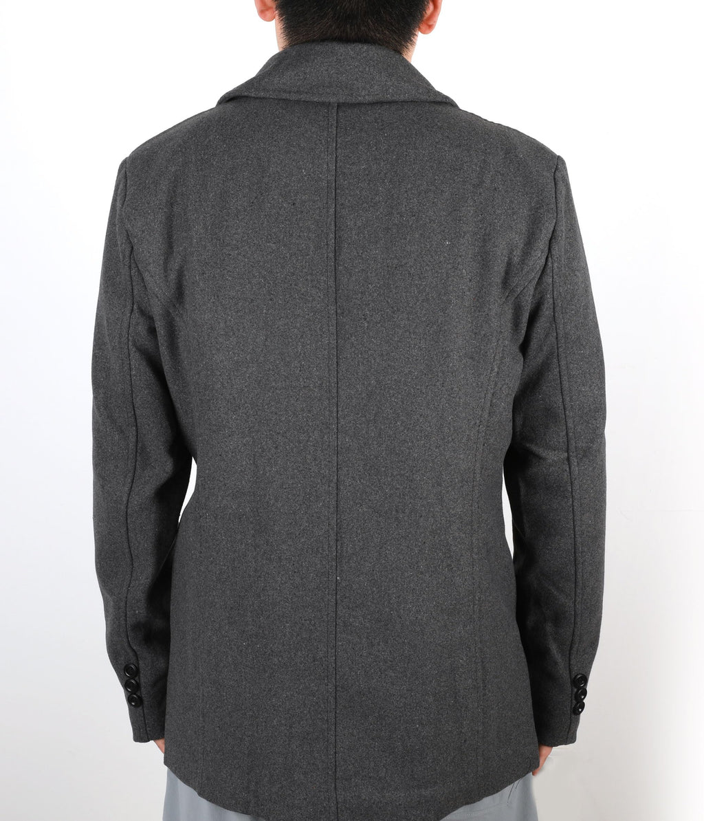 chouyatou Men's Classic Notched Collar Double Breasted Wool Blend Pea Coat (Medium, Gray)