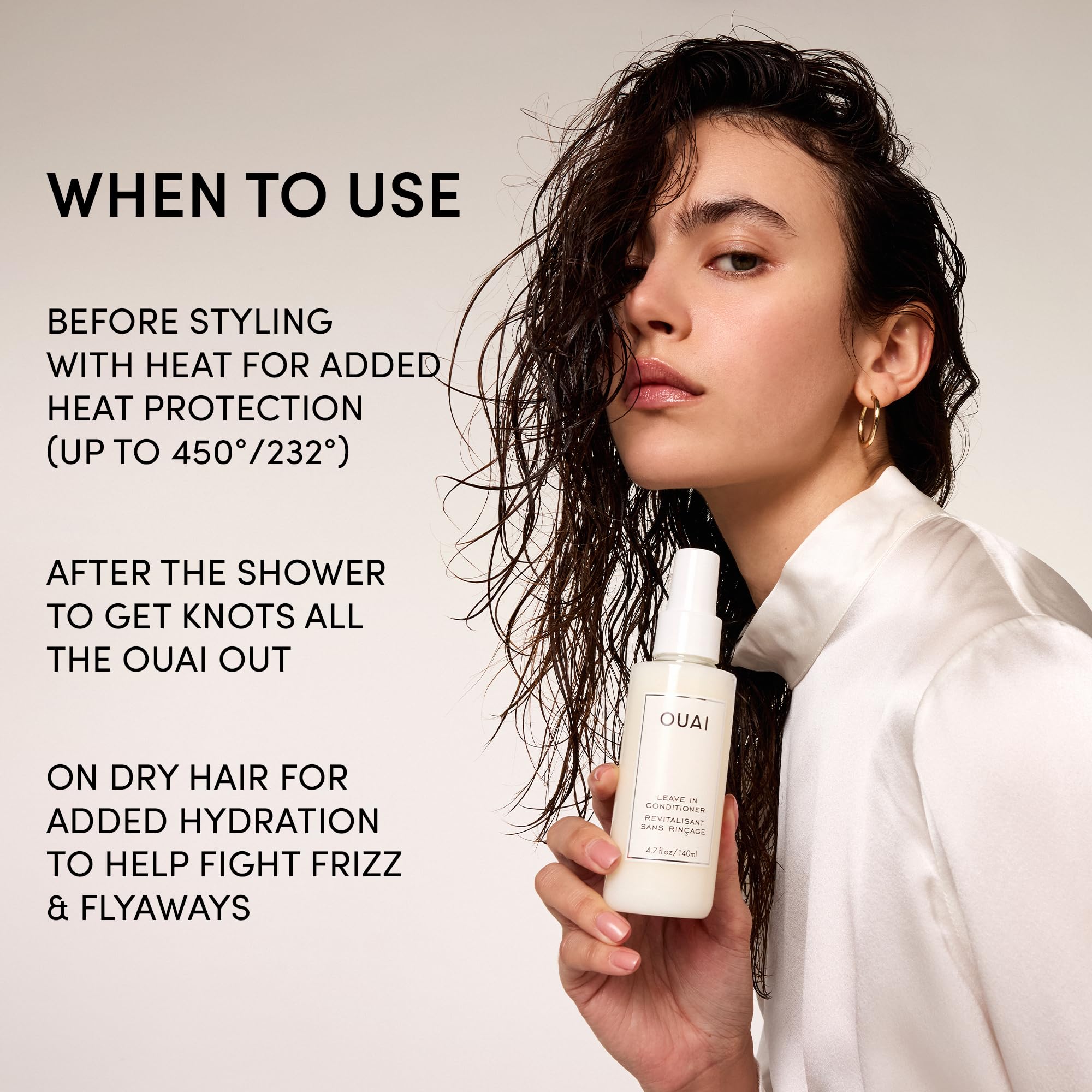 OUAI Leave In Conditioner & Heat Protectant for Hair - Prep Hair for Styling or Use as Detangling Spray to Fight Frizz & Flyaways - No Parabens, Sulfates or Phthalates (4.7 oz)